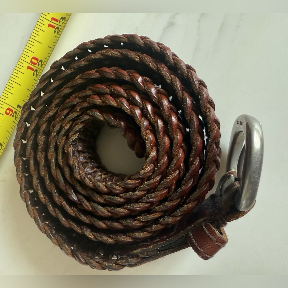 Docker Men Belt Brown Braided Leather Silver Buckle Size XL Genuine Leather